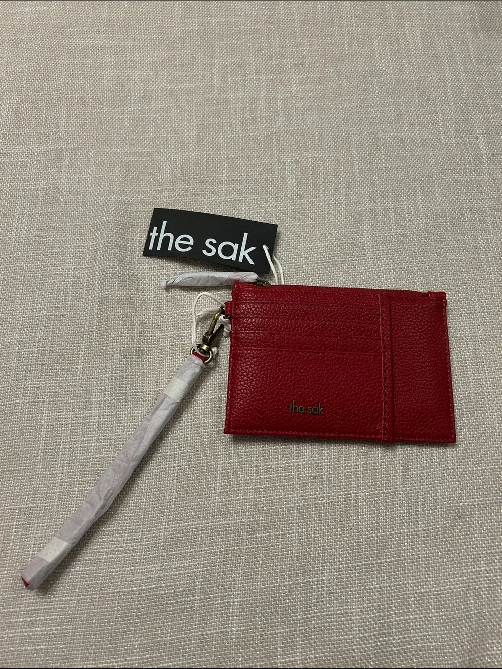 The Sak Red Leather Card Wallet with Wrist Strap